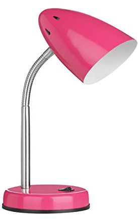 Premier Housewares Pink Desk Lamp With EU Plug/Flexible Chrome Stem/Contemporary Style/Bedside Table Lamp Glossy Finish Desk/Reading Lamp 13 x 37 x 13