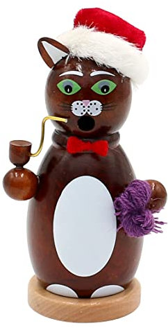 Dekohelden24 Trendige Moderne Holz-Räucherfigur Katze, in dunkel braun, ca. 13 cm