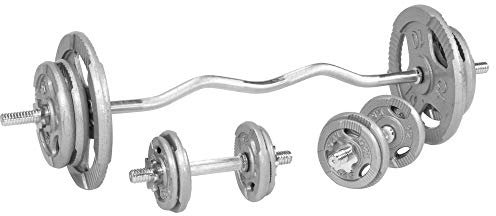 GORILLA SPORTS® Hantelset 70kg - 4x1,25kg, 4x2,5kg, 4x5kg, 2x10kg Gewichte, SZ Curlstange 120cm, Kurzhanteln, 30mm, Sternverschlüsse, gerändelt, Gusseisen - Langhantelstange, Langhantel Set, SZ-Stange