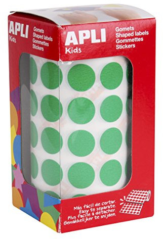 APLI 4858 - Rouleau de gommettes rondes - Ø 15 mm - Couleur : vert