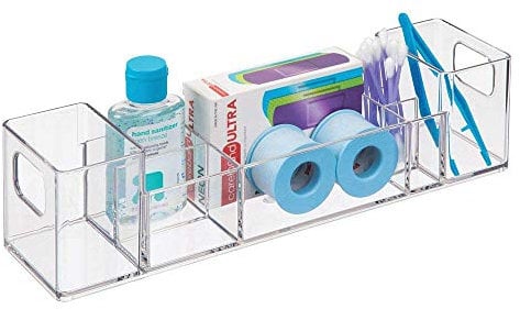 iDesign,39680,Badezimmer AA8Organizer, Aufbewahrungsboxaus Kunststoff mit8 Fächern und Griffen, KosmetikOrganizer für Make-up, Medikamente und Cremes, transparent