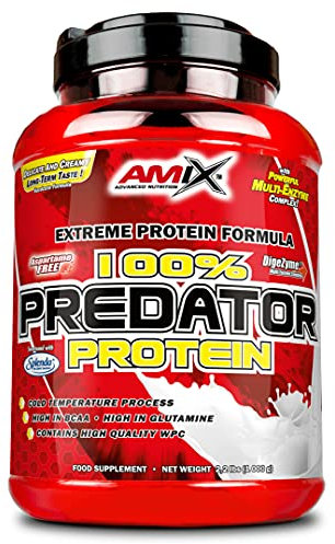 AMIX, Proteínas para Aumentar Masa Muscular con Sabor a Fresa, Predator en Formato Bote de 1 Kg, Ayuda al Crecimiento Muscular, Libre de Aspartamo, Ideal para Batidos de Proteínas