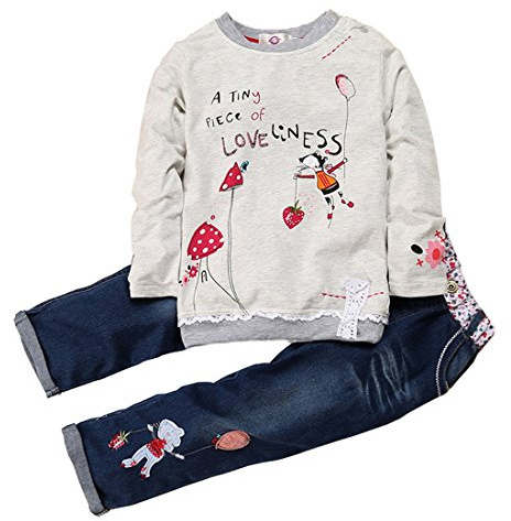 ZHUANNIAN Baby Girls Long Sleeve Sweater Top and Jeans Outfit Set (18-24 Months) Grey
