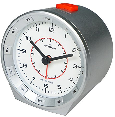 ATRIUM Funkwecker analog silber ohne Ticken mit Beleuchtung, Nachtlicht und Snooze A960-19