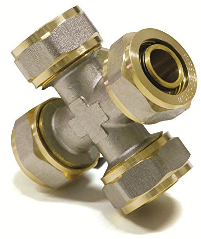 Pipetec Schraubfitting Kreuzstück Kreuz T Stück 20x2 mm für Mehrschicht-Verbundrohr, DVGW, UBA-konform, bis max.100°C