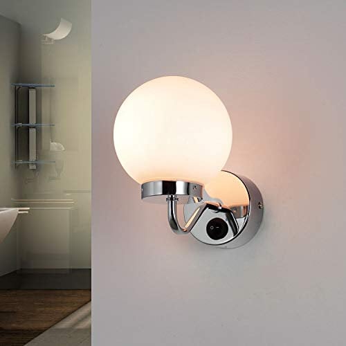 Licht-Erlebnisse Badezimmer Wandleuchte Chrom – Jugendstil Badlampe – Wandlampe mit Glaskugel – H:19 cm – E14 – Wandleuchte Bad IP44 – mit Schalter – Chrom Badleuchte