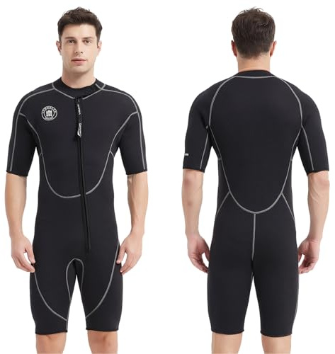Lemorecn Neoprenanzüge für Herren, Reißverschluss vorne, Neopren, 3 mm, Shorty-Tauchanzug (3016black-L)