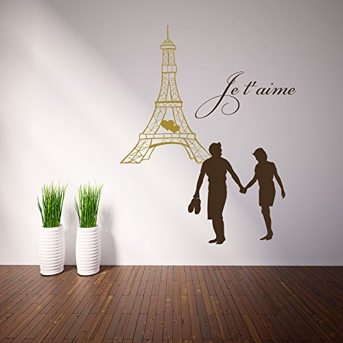 Vinyl Wandtattoo Eiffelturm Paris Je T'aime France Frankereich Romantisch Paar Pärchen Verliebt Reisen Länder Wandaufkleber Wandsticker Wanddekoration Dekoration Schlafzimmer Reisebüro M53