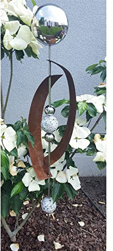 Pflanzen Kölle Beetstecker Deimos aus Edel-/Cortenstahl mit 4 Kugeln/Stab, Granit in Weiß, Maße 145 x 21 x 19,5 cm