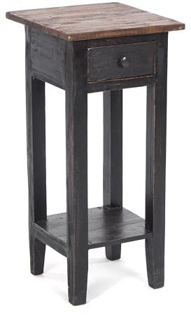 Vintage TELEFONTISCH Drawer 65 | Mahagoni Recyclingholz, 65x31x31cm (HxBxT) | Beistelltisch, Shabby Design | Farbe: 04 schwarz-Natur