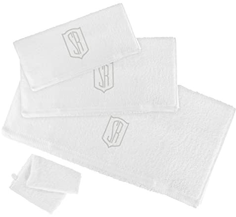 Herz & Heim® Handtuch-Set in Weiß, 4-teilig, Baumwolle 500 g/m², mit Initialen Bestickt Stickfarbe: Silber