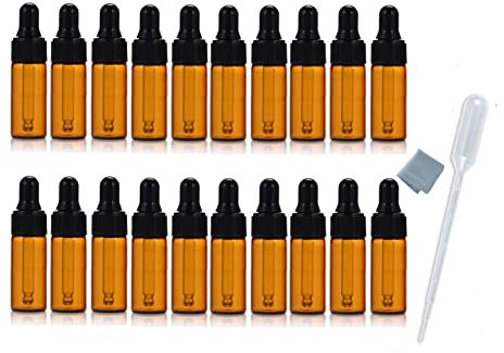 Elfenstall- 20pcs 5ml Amber Glass Bottle with Dropper Pipette for Perfume Essential Oil Aromatherapy Blends SampleGlass Bottle Travel