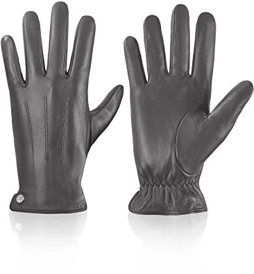 vislivin Winter Handschuhe Herren Leder Handschuhe Vollhand Touchscreen Lederhandschuhe Wärme Leather Gloves Grau XXL