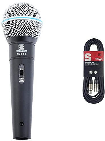 Pronomic DM-58-B Dynamisches Gesangs Mikrofon mit Schalter & Stagg Hochwertiges Mikrofonkabel XLR-auf XLR-Stecker, 6 m, Schwarz