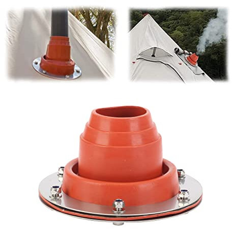 aleawol Ofenrohrdurchführung Zelt, Hot Tent Stove Jack mit Silikonrohr Beständig zu 300 Grad und Edelstahl Basis, Tent Rohrmanschette Dachdurchführung Gummi Funkenfäng für Campingkocher Zeltofen