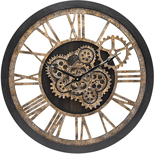 HOSTON Große Wanduhr, Wanduhr für Wohnzimmerdekoration, Moderne Vintage-Retro-Industrieuhren für Heimdekoration, Wohnzimmer, Küche, Bauernhaus, Büro, Schule (Schwarz,18 INCH)