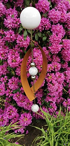 Skulptur Deimos weiß poliert 145 cm Edelstahl & Cortenstahl Beetstecker Gartenstecker Rosenkugel