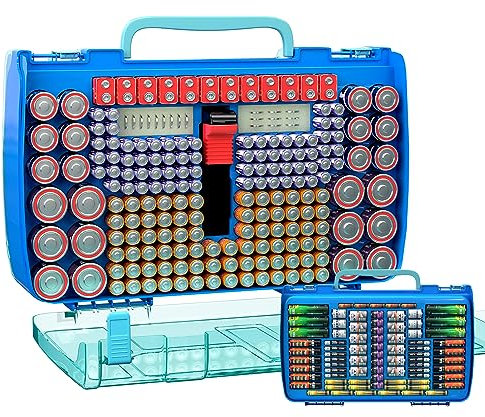 Large Capacity 269 Battery Organizer Storage Case with Tester, Double-Side Battery Holder Container for AA AAA AAAA C D 9V Lithium 3V CR123 CR1632 18650 Batteries(Box Only) (Blue)