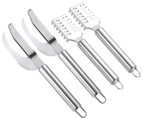 Fish Scale Remover, Fish Knife Pack of 4, Stainless Steel 3-in-1 Fish Descaler Tool, Fish Peeler Open Belly and Dig Out Fish Cleaner Tool Kitchen Accessory