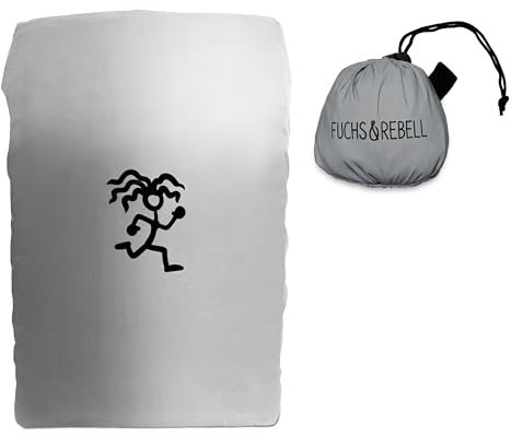 FUCHS & REBELL® Reflektierender + Wasserdichter Regenschutz für Rucksäcke, Schulranzen, Backpack, Schulrucksack - faltbar mit integriertem Aufbewahrungsbeutel (Grau - vollständig reflektierend)