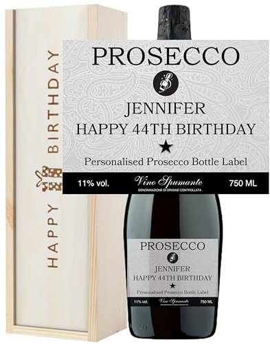 Personalised Prosecco Birthday Gift Set - Happy Birthday Wooden Box - Custom Text Label - 75cl Prosecco Vino Spumante - Personalised Prosecco (Birthday Gift Box)