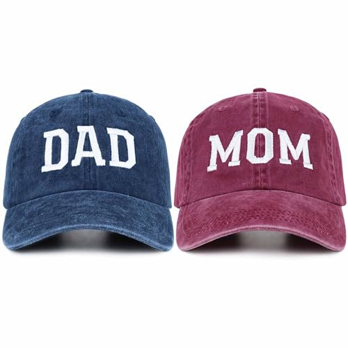 SaryHome Mutter- und Papa-Hüte für neue Eltern, Geschenke für Paare, bestickte, verstellbare Baseballkappen, Geschenk für neue Mutter, Papa, 01. Red Mom & Blue Dad-1, Einheitsgr��e