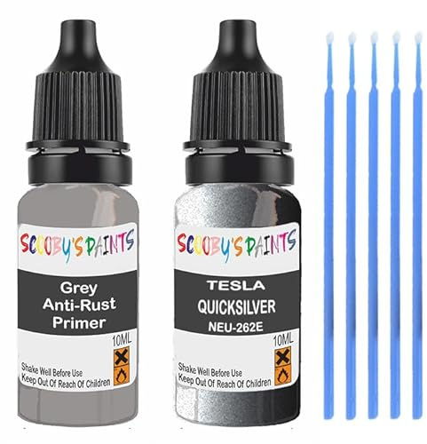 SCOOBYS PAINTS BACK IN THE MIX Touch Up Paint For Tesla Quicksilver Neu-262E Scratch Stone Chip Repair With Grey Primer