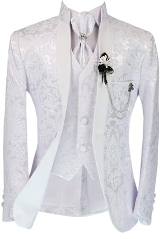 Traje de Esmoquin de 6 Piezas con diseño de Cachemira Floral Blanco para niño, para Bautizo, comunión y Todas Las Ocasiones Especiales, Tamaño 5 Años
