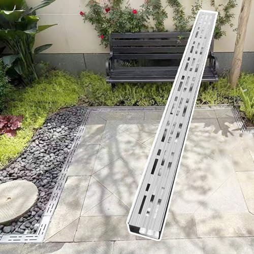 EXCLURA Entwässerungsrinne Terrassenrinnen-Abflussset aus Edelstahl, Schmaler Abflussgraben mit Gitter, Metall-Regenrinnensieb für Hof/Pool/Hausseite(W-5cm(2) x H-5cm(2))