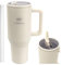 FIDWALL 40oz Vaso Aislado de Acero Inoxidable a Prueba de Fugas con Asa,Tapa con Pajita Abatible,Posavasos de Silicona Antirruido con Pajita,para Oficina,Gimnasio (Blanco crema)