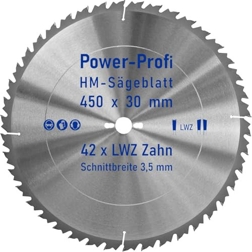 HM-Sägeblatt 42 x Zahn LWZ 450 x 30 mm L-Wechselzahn mit Spanabweiser Rückschlagarm HW WZ Kreissägeblatt für Hartholz Längsschnitt Querschnitt Wippsäge Tischkreissäge Feinschnitt Brennholzsägeblatt
