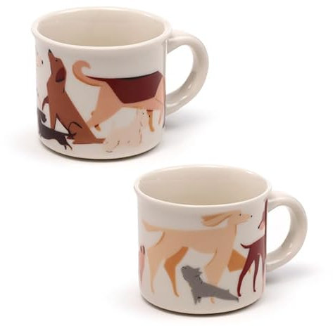 Vision4ever Set of 2 Porcelain Espresso Cups Barks Dog Ideal for Hot Beverages, Dishwasher Safe and Microwave