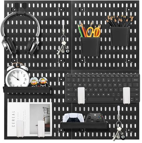 Black Pegboard Combination Kit,Versatile Wall Organizer with 4 Plastic Panels and 38 Accessories for Craft Room,Bathroom,Nursery Storage,Office and Gaming Setup With Customizable Hanging Solutions