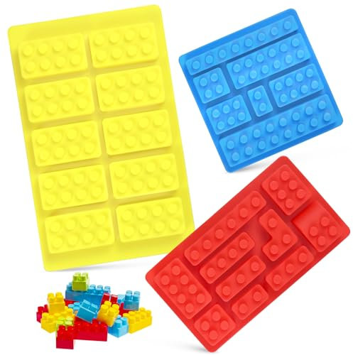3PCS Chocolate Silicone Mold Candy Chocolate Baking Molds Building Blocks Silicone Chocolate Mould for Kids Party's,Building Block Themes DIY Cake Decorations,Ice Cube Candy Moulds