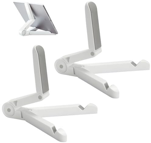 2 Pcs Portable Monitor Stand, Tablet Stand, Tablet Holder, Adjustable Folding Universal Size Compatible with Every Smartphone and Tablets for Great Stability (White)