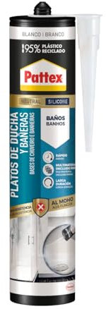 Pattex Platos de Ducha y Bañeras Blanco 280ml, Silicona blanca Antimoho, Impermehable, Para Platos de Ducha y Bañeras