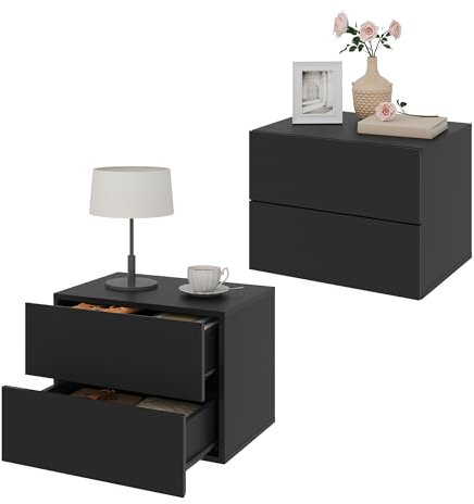 WOLTU 2er Set Nachttisch hängend, Wandregal mit Schublade,Nachtschrank Wandmontage, 40x30x30cm,Nachtkästchen zum Einhängen, schwebende Nachtkommode, modern, schwarz für Schlafzimmer Wohnzimmer