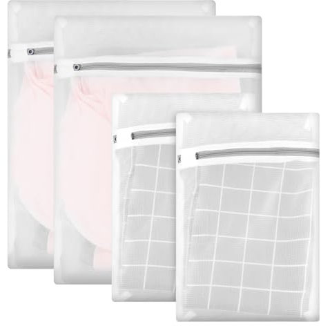 4 Pcs Fine Mesh Laundry Bags Durable Net Washing Bag with Zips Reusable Washing Machine Delicate Wash Bag for Clothes Socks Underwear Bra Great for Travel Storage Organization(2 Sizes)