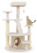 COSTWAY Arbre à Chat XXL 101 cm, Arbre a Chat Bois, 2 Poteaux à Griffer en Sisal, 7 Plateformes, Condo, Échelle d'escalade, 2 Pompons Suspendu, pour Chats Âgés/Nains, 64 x 60 x 101 cm (Beige)