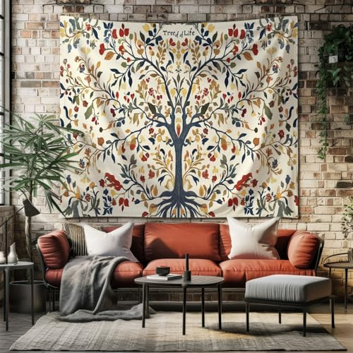 SKOEUI Wandteppich Botanisch Blume Großes Wandbehang Stoff 150x130 cm | Volkskunst Lebensbaum für Schlafzimmer & Wohnheim Mehrfarbig Kunst Wandteppich Deko
