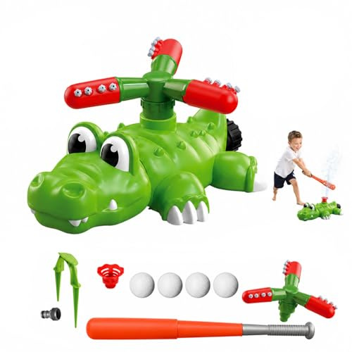 4-in-1 Water Sprinkler Baseball Toy, Water Baseball Toy, Sprinkler Tball Outdoor Play Set, Rotating Spray Yard Game with Bat and Balls for Backyard Pool (Crocodile Style)