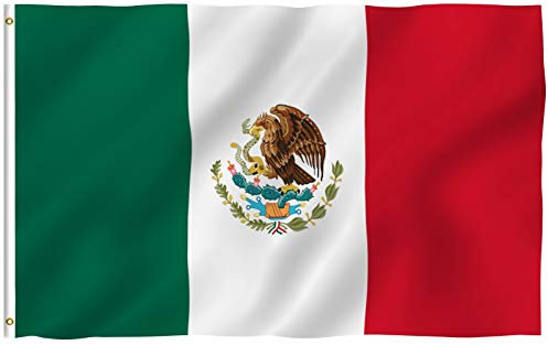 Anley Fly Breeze Bandera de México de 3x5 pies - Color Vivo y Resistente a la decoloración UV - Encabezado de Lienzo y Doble Costura - Banderas Nacionales MX mexicanas Poliéster con Ojales