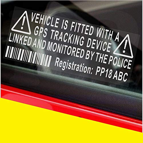 4 x Dummy Fake GPS Personalised Stickers Tracker Device Security Alarm System Warning Window Registration Number Printed Police Monitored Signs Car Van Caravan Motorhome Lorry Taxi Cab Tracking Label