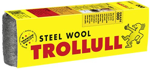 Trollull Lana de acero | Lana de alambre de 200 g fina 000, lijado intermedio de superficies pintadas y barnizadas y goma laca, pulido de cobre, latón y aceite o cera sobre madera