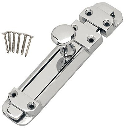 4 Polished CHROME Flat Slide Door Bolt 102mm with Keep and screws