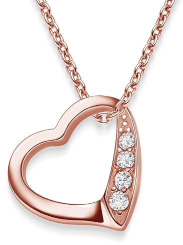 Herzkette Halskette Damen Rosegold (Silber 925 vergoldet) Kette mit Herz-Anhänger Ich liebe Dich mit Zirkonia-Steinen Schmuck Geschenke für Frauen Sie Freundin mit Gravur zum Jahrestag Liebesgeschenk
