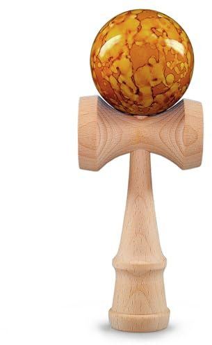 Ganzoo Kendama aus Buchen-Holz, Original Japanisches Traditionelles Holz-Sportgerät mit Kugel, Schnur und Fangteller für Geschicklichkeit/Balancing, Geschenk-Idee (Yellow Magic + Holz)