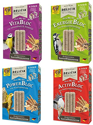 Delicia PICK-ME-UP Probierset EnergieBloc, ActivBloc, VitaBloc, PowerBloc, Wildvogelfutter Energiefutter, 4 x 6er Pack