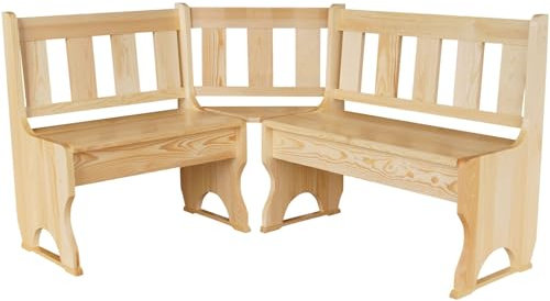 koma Banco esquinero de madera maciza de pino barnizado, 120 x 120 cm