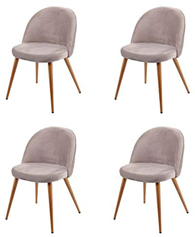 Mendler 4er-Set Esszimmerstuhl HWC-D53 Samt - grau-braun | Stuhl, Küchenstuhl, Retro, 50er Jahre Design